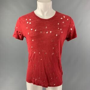 IRO Size S Burgundy Distressed Linen Crew-Neck T-shirt